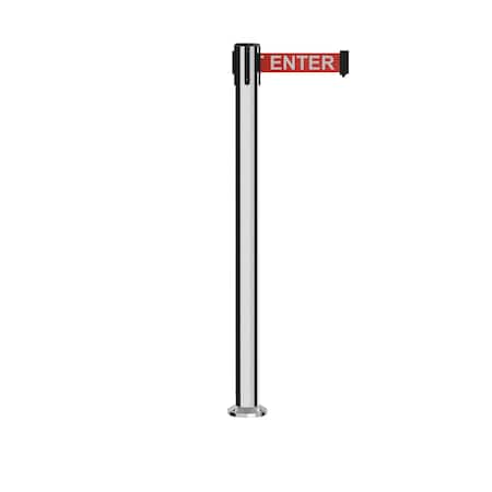 Stanchion Belt Barrier Fixed Base Pol.Steel Post 11ft.Red Caution Belt